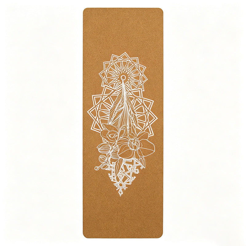 Corkvia Dreamcatcher Henna Mandala Print Cork Yoga Mat, natural cork top natural rubber base eco friendly non slip yoga ma