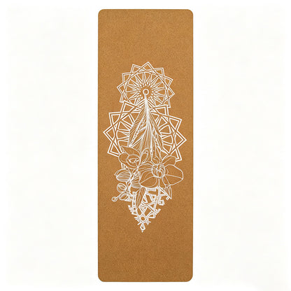 Corkvia Dreamcatcher Henna Mandala Print Cork Yoga Mat, natural cork top natural rubber base eco friendly non slip yoga ma