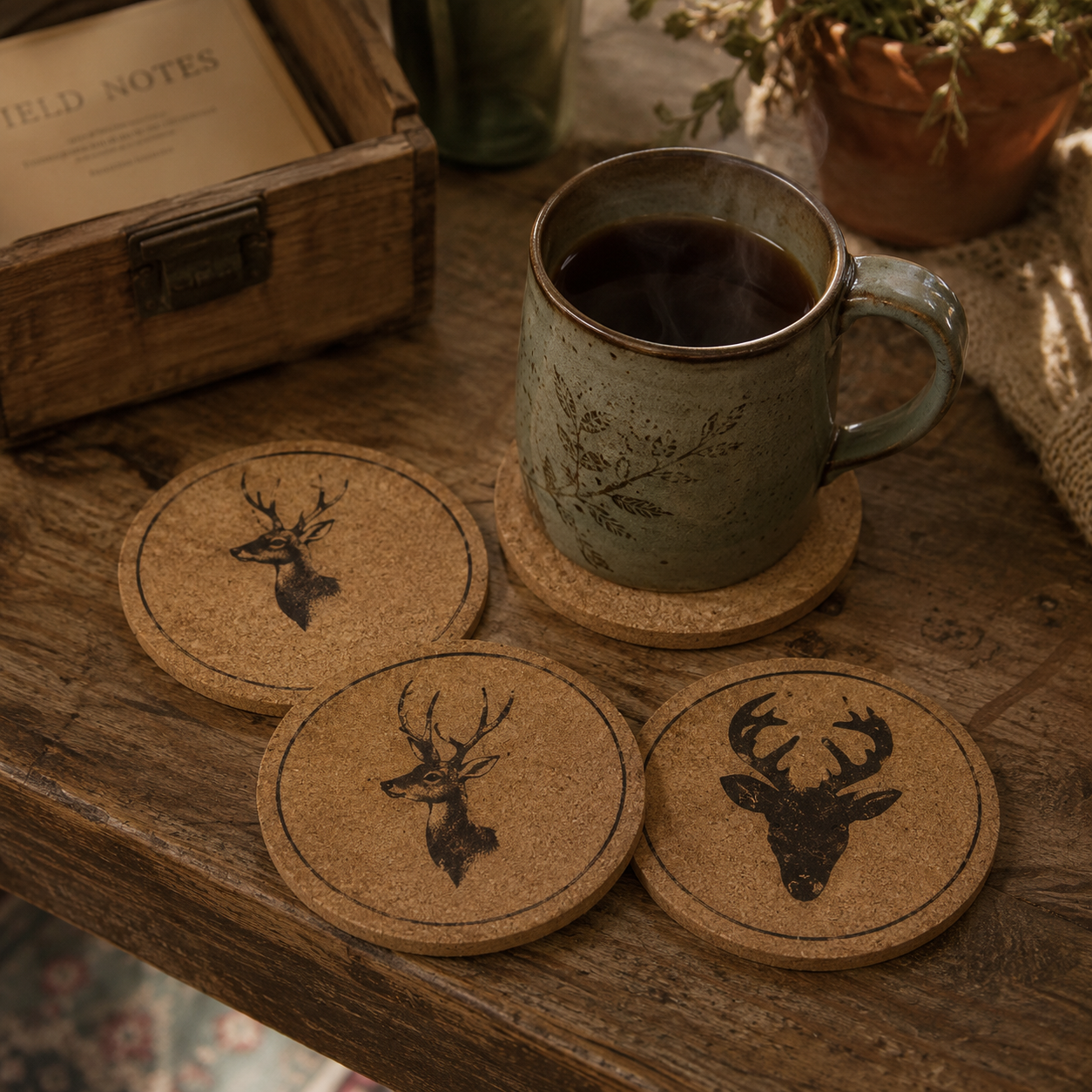 Deer Pattern Cork Cup Coaster
