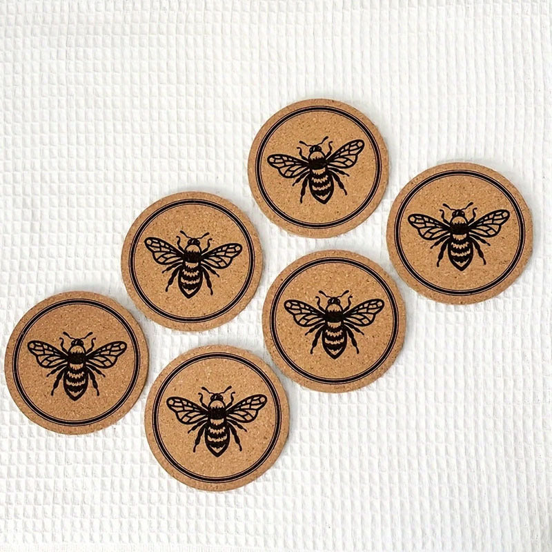 Bee Pattern Cork Cup Coaster White Background Image